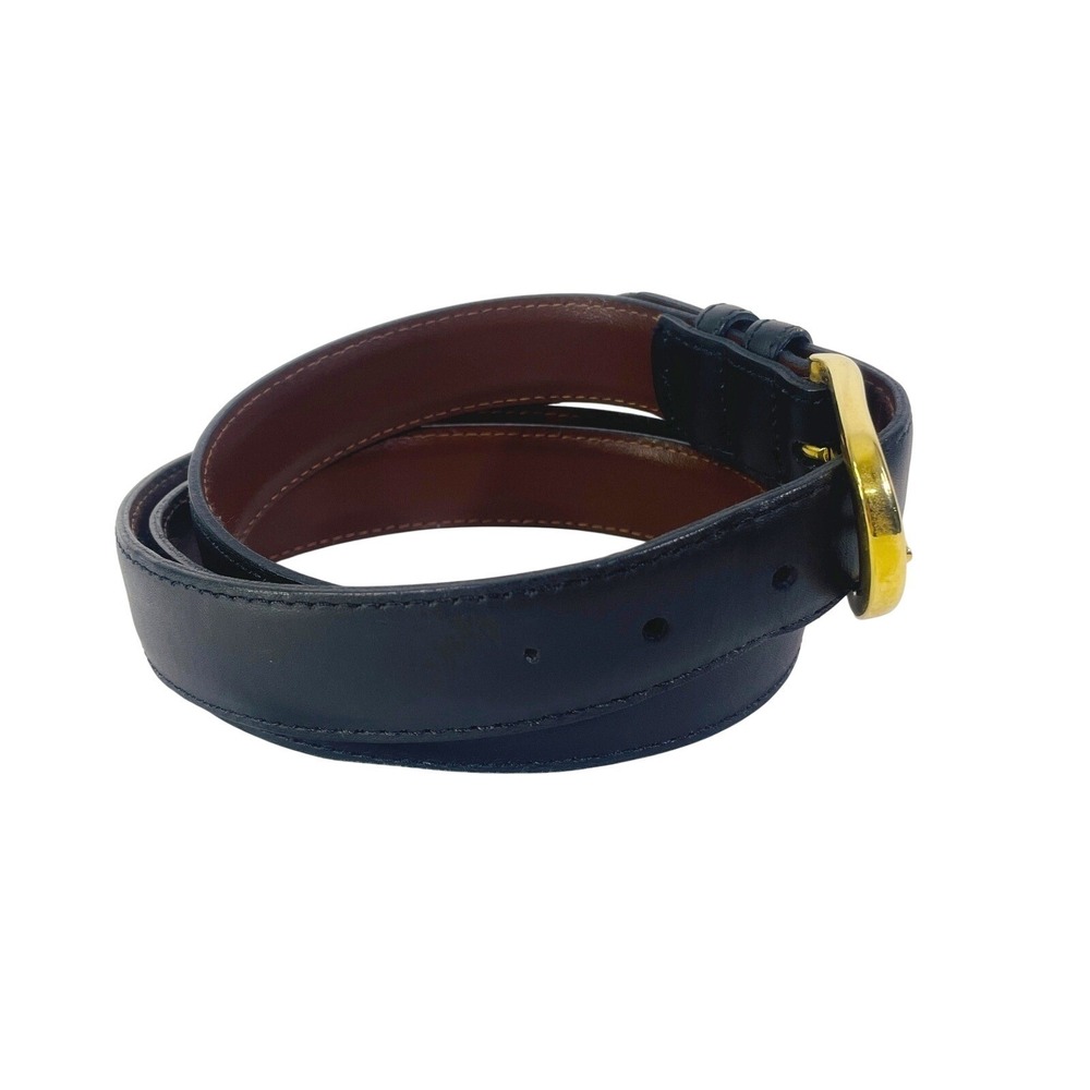 Black Leather Dress Belt Men's Sz 50 Gold Color Buckle Made in USA - Picture 10 of 12
